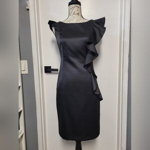 London Times Little Black Dress Elegant Black Ruffled Shift Pencil Dress 6